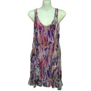 Ella Moss Anthropologie Sheer Dress with Jersey Tank Slip, Purple Multi, Size XS